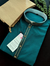 Light Weight Teal Green Color Men Kurta Pajama | Self Design embroidery Style | Mens Readymade Kurta for Wedding | Kurta Pajama