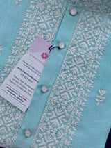 Pastel Sea Blue Color 100 Percent Premium Cotton Kurta with Pajama | Emberiodery Kurta with Cotton Lining | Cotton Mens Kurta Set