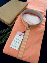 Designer Sea Green Soft Raw Silk Men Kurta Pajama | Peach Color Kurta for Men