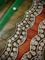 Green Color Soft Net Dupatta with Muted Gold Zari and Artifical Mirror | Dupatta for Lehanga | Wedding Dupatta | Dupatta for Suit