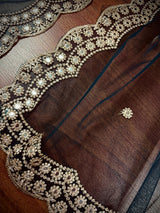 Dark Teal Color Soft Net Dupatta with Muted Gold Zari and Artifical Mirror | Dupatta for Lehanga | Wedding Dupatta | Dupatta for Suit