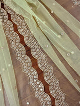 Pista Green Color Soft Net Dupatta with Muted Gold Zari and Artifical Mirror | Dupatta for Lehanga | Wedding Dupatta | Dupatta for Suit