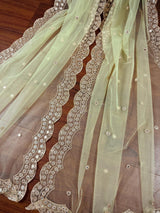 Pista Green Color Soft Net Dupatta with Muted Gold Zari and Artifical Mirror | Dupatta for Lehanga | Wedding Dupatta | Dupatta for Suit