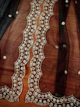 Black Color Soft Net Dupatta with Muted Gold Zari and Artifical Mirror | Dupatta for Lehanga | Wedding Dupatta | Dupatta for Suit