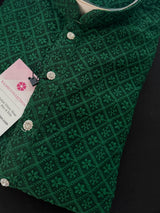 Green Color Chikankari Lucknowi Georgette Men Kurta Pajama Set with Lining | Chikhankari Kurtas | Mens Ethnic Wear | Kaash Kurtas