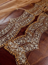 Beige Color Net Dupatta with Zari, Sequin and Beads | Beige Color Dupatta | Net Dupatta | Sequin Dupattas | Indian Dupatta for Lehanga