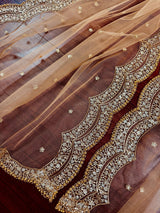 Beige Color Net Dupatta with Zari, Sequin and Beads | Beige Color Dupatta | Net Dupatta | Sequin Dupattas | Indian Dupatta for Lehanga