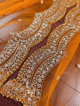 Mango Yellow Color Net Dupatta with Gold Zari, Sequin and Beads | Wedding Dupatta | Sequin Dupattas | Indian Dupatta for Lehanga