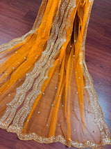 Mango Yellow Color Net Dupatta with Gold Zari, Sequin and Beads | Wedding Dupatta | Sequin Dupattas | Indian Dupatta for Lehanga