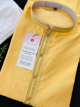 Light Weight Bright Yellow Color Men Kurta Pajama | Self Design embroidery Style | Mens Readymade Kurta for Wedding | Haldi Cermony Kurta