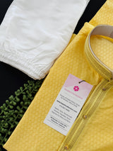 Light Weight Bright Yellow Color Men Kurta Pajama | Self Design embroidery Style | Mens Readymade Kurta for Wedding | Haldi Cermony Kurta