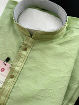 Raw Silk Pista Green Men Kurta Pajama with Self Design Material | Mens Ethnic Wear | Gift For Him | Indian Kurta