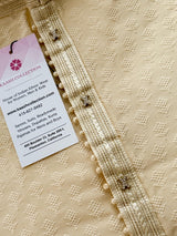 Pastel Cream Color Raw Silk Kurta Pajama for Men | Self Design Embroidery Buttis | Cream Mens Kurta | Beige Color Kurta | Kurta Store in USA