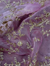 Statement Pastel Onion Lavender Color Organza Silk Dupatta with Muted Gold Zari, Embroidery and Sequin | Wedding Dupatta | Lehanga Dupatta