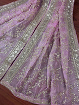 Statement Pastel Onion Lavender Color Organza Silk Dupatta with Muted Gold Zari, Embroidery and Sequin | Wedding Dupatta | Lehanga Dupatta