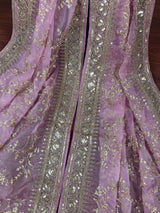 Statement Pastel Onion Lavender Color Organza Silk Dupatta with Muted Gold Zari, Embroidery and Sequin | Wedding Dupatta | Lehanga Dupatta
