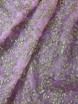 Statement Pastel Onion Lavender Color Organza Silk Dupatta with Muted Gold Zari, Embroidery and Sequin | Wedding Dupatta | Lehanga Dupatta