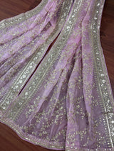 Statement Pastel Onion Lavender Color Organza Silk Dupatta with Muted Gold Zari, Embroidery and Sequin | Wedding Dupatta | Lehanga Dupatta