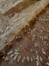 Statement Gold Beige Color Organza Silk Dupatta with Muted Gold Zari, Embroidery and Sequin | Wedding Dupatta | Lehanga Dupatta