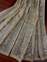 Statement Gold Beige Color Organza Silk Dupatta with Muted Gold Zari, Embroidery and Sequin | Wedding Dupatta | Lehanga Dupatta