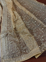 Statement Gold Beige Color Organza Silk Dupatta with Muted Gold Zari, Embroidery and Sequin | Wedding Dupatta | Dupatta for Lehangas