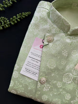 Pista Green Color Jacket Style Kurta with Dhoti for Boys | Soft Satin Silk material | Kids Wear | Boys Ethnic Wear