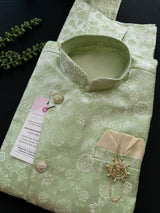 Pista Green Color Jacket Style Kurta with Dhoti for Boys | Soft Satin Silk material | Kids Wear | Boys Ethnic Wear