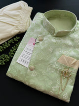 Pista Green Color Jacket Style Kurta with Dhoti for Boys | Soft Satin Silk material | Kids Wear | Boys Ethnic Wear