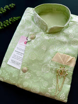 Pista Green Color Jacket Style Kurta with Dhoti for Boys | Soft Satin Silk material | Kids Wear | Boys Ethnic Wear