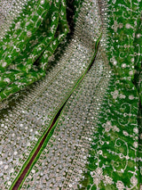 Statement Parrot Green Color Organza Silk Dupatta with Muted Gold Zari, Embroidery and Sequin | Wedding Dupatta | Dupatta for Lehangas