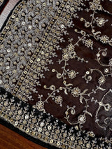Statement Black Color Organza Silk Dupatta with Muted Gold Zari, Embroidery and Sequin | Wedding Dupatta | Dupatta for Lehangas