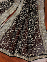 Statement Black Color Organza Silk Dupatta with Muted Gold Zari, Embroidery and Sequin | Wedding Dupatta | Dupatta for Lehangas