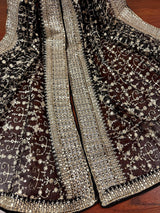 Statement Black Color Organza Silk Dupatta with Muted Gold Zari, Embroidery and Sequin | Wedding Dupatta | Dupatta for Lehangas