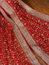 Statement Red Color Organza Silk Dupatta with Muted Gold Zari, Embroidery and Sequin | Wedding Dupatta | Dupatta for Lehangas