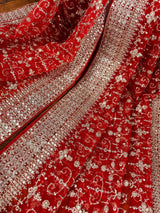 Statement Red Color Organza Silk Dupatta with Muted Gold Zari, Embroidery and Sequin | Wedding Dupatta | Dupatta for Lehangas