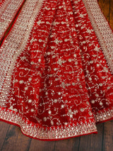 Statement Red Color Organza Silk Dupatta with Muted Gold Zari, Embroidery and Sequin | Wedding Dupatta | Dupatta for Lehangas