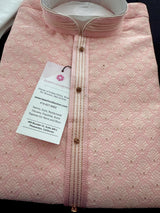 Baby Pink Men Kurta Pajama with Zari Weave work and Self Embroidery | Sherwani Style Kurta | Kurta Pajama for Men | Kurta Store
