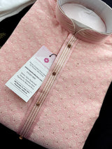 Baby Pink Men Kurta Pajama with Zari Weave work and Self Embroidery | Sherwani Style Kurta | Kurta Pajama for Men | Kurta Store