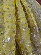 Statement Pastel Mehandi Green Color Organza Dupatta with Muted Gold Zari, Embroidery and Sequin | Wedding Dupatta | Dupatta for Lehanga