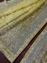 Statement Pastel Mehandi Green Color Organza Dupatta with Muted Gold Zari, Embroidery and Sequin | Wedding Dupatta | Dupatta for Lehanga