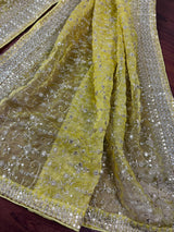 Statement Pastel Mehandi Green Color Organza Dupatta with Muted Gold Zari, Embroidery and Sequin | Wedding Dupatta | Dupatta for Lehanga