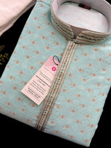 Grand Pastel Sea Blue Color Men Kurta Pajama with Gorgeous design Pattern embedded with Zari Weave Work | Men Ethnic Wear | Wedding Wear