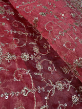 Statement Rose Pink Color Organza Silk Dupatta with Muted Gold Zari, Embroidery and Sequin | Wedding Dupatta | Dupatta for Lehangas