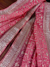 Statement Rose Pink Color Organza Silk Dupatta with Muted Gold Zari, Embroidery and Sequin | Wedding Dupatta | Dupatta for Lehangas