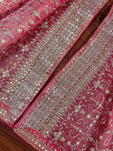 Statement Rose Pink Color Organza Silk Dupatta with Muted Gold Zari, Embroidery and Sequin | Wedding Dupatta | Dupatta for Lehangas