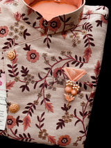 Boys Kurta Pajama with Jacket in Peach Color | Emberiodered Jacket | Fancy Party and Wedding Wear for Boys