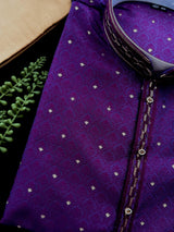 Purple Eggplant Color Men Kurta Pajama | Self Design embroidery Style with Zari Weave buttis | Mens Ethnic Wear | Wedding Wear for Men