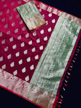 Statement Wine Color Banarasi Semi Katan Silk Saree with Meenakari and Gold Zari Weave