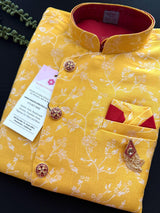 Yellow and Red Boys 3pcs Kurta Pajama with Jacket in Floral Pattern | Kids Wear | Boys Ethnic Wear | Boys Kurta Pajama