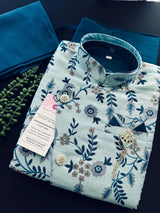 Boys Kurta Pajama with Jacket in Teal Blue Color | Boys 3pcs Set | Emberiodered Jacket | Fancy Party and Wedding Wear for Boys